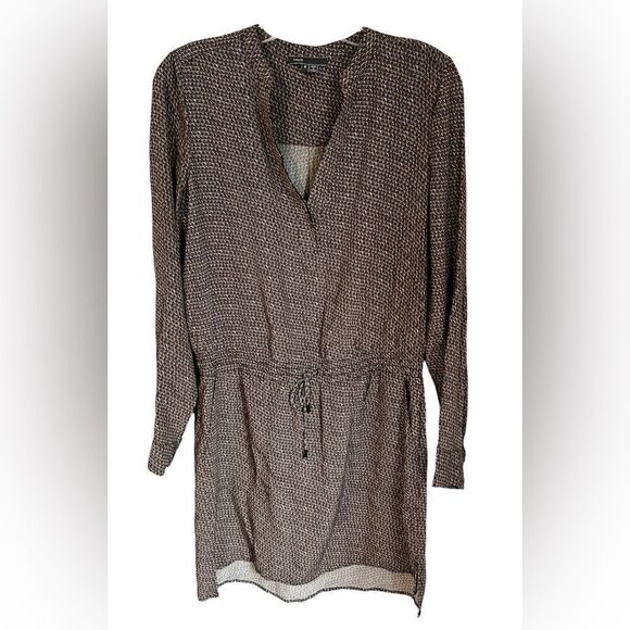 Vince Silk Diagonal Print Drop Waist Drawstring Long Sleeve Shirt Dress - Picture 2 of 7